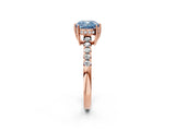 Rose gold Fancy Blue Cushion Cut Solitaire Diamond Engagement Ring with Pavé Band and Six-Prong Setting_14