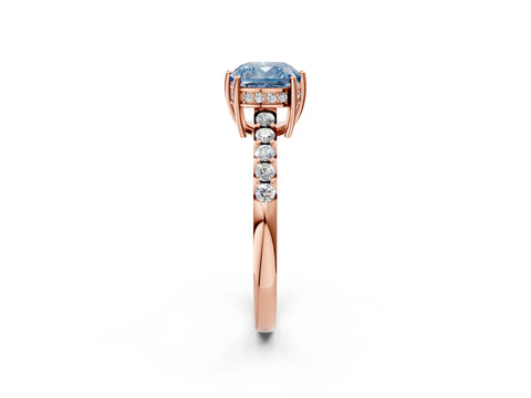 Rose gold Fancy Blue Cushion Cut Solitaire Diamond Engagement Ring with Pavé Band and Six-Prong Setting_14