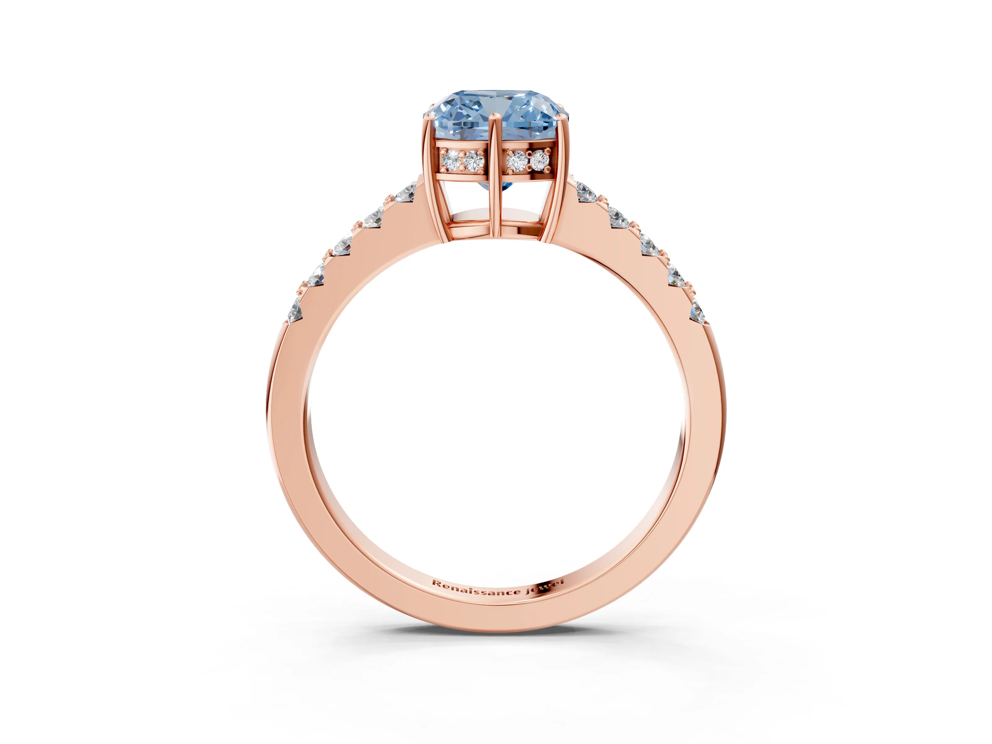 Rose gold Fancy Blue Cushion Cut Solitaire Diamond Engagement Ring with Pavé Band and Six-Prong Setting_15