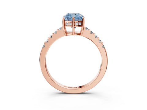 Rose gold Fancy Blue Cushion Cut Solitaire Diamond Engagement Ring with Pavé Band and Six-Prong Setting_15