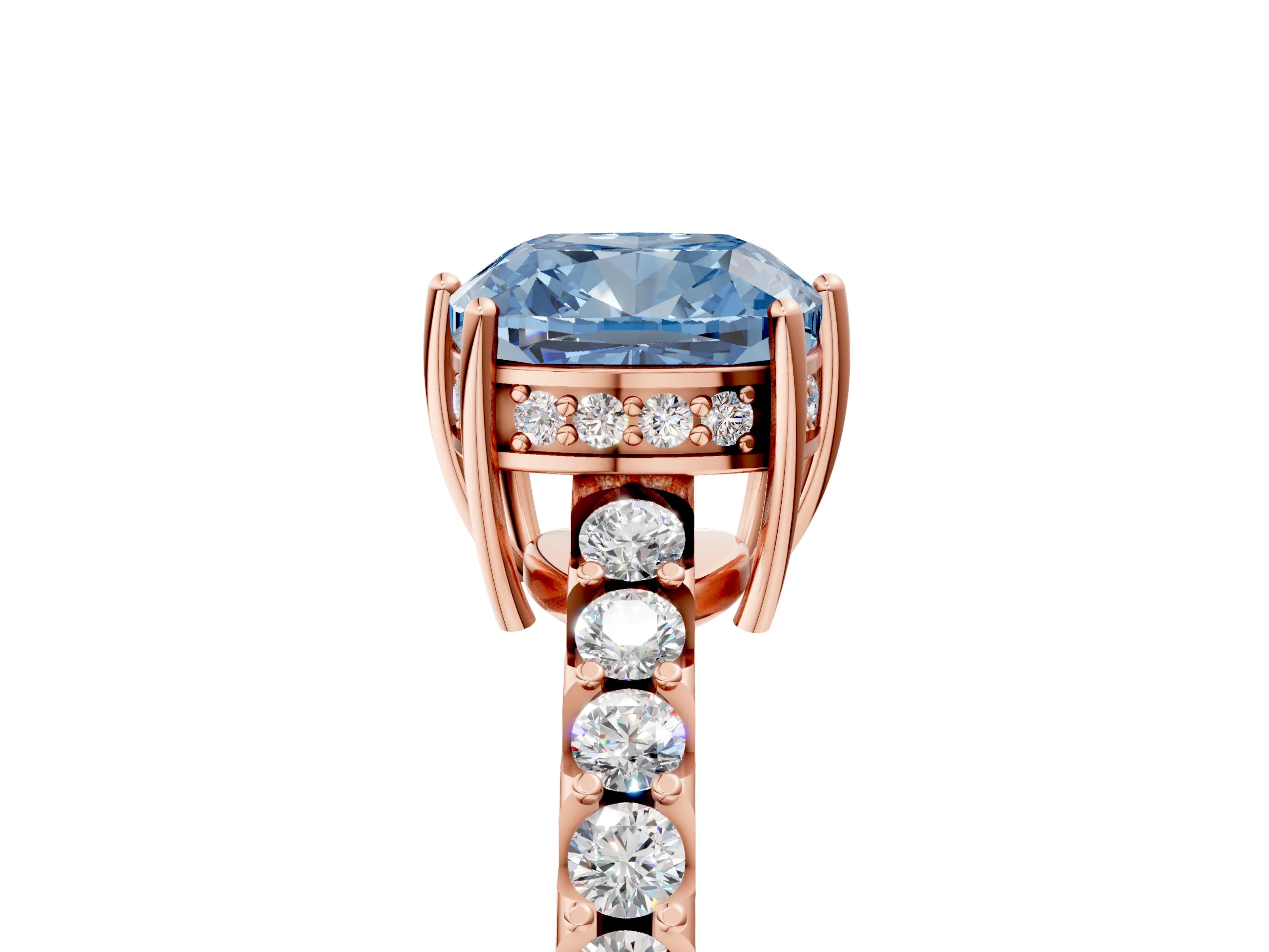 Rose gold Fancy Blue Cushion Cut Solitaire Diamond Engagement Ring with Pavé Band and Six-Prong Setting_17