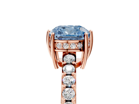 Rose gold Fancy Blue Cushion Cut Solitaire Diamond Engagement Ring with Pavé Band and Six-Prong Setting_17