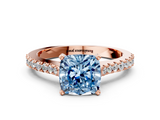 Rose gold Fancy Blue Cushion  Cut Solitaire Diamond Engagement Ring with Pave Band and Four-Prong Setting_164