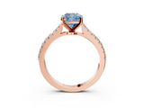 Rose gold Fancy Blue Cushion  Cut Solitaire Diamond Engagement Ring with Pave Band and Four-Prong Setting_167