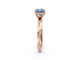 Rose gold Fancy Blue Cushion Cut Solitaire Diamond Engagement Ring with Twisted Pave Band and Four-Prong Setting_5