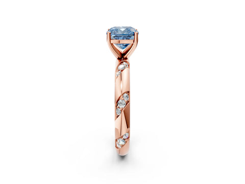 Rose gold Fancy Blue Cushion Cut Solitaire Diamond Engagement Ring with Twisted Pave Band and Four-Prong Setting_5