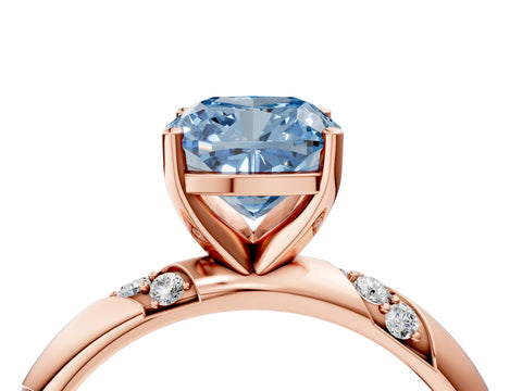 Rose gold Fancy Blue Cushion Cut Solitaire Diamond Engagement Ring with Twisted Pave Band and Four-Prong Setting_7