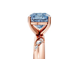 Rose gold Fancy Blue Cushion Cut Solitaire Diamond Engagement Ring with Twisted Pave Band and Four-Prong Setting_8