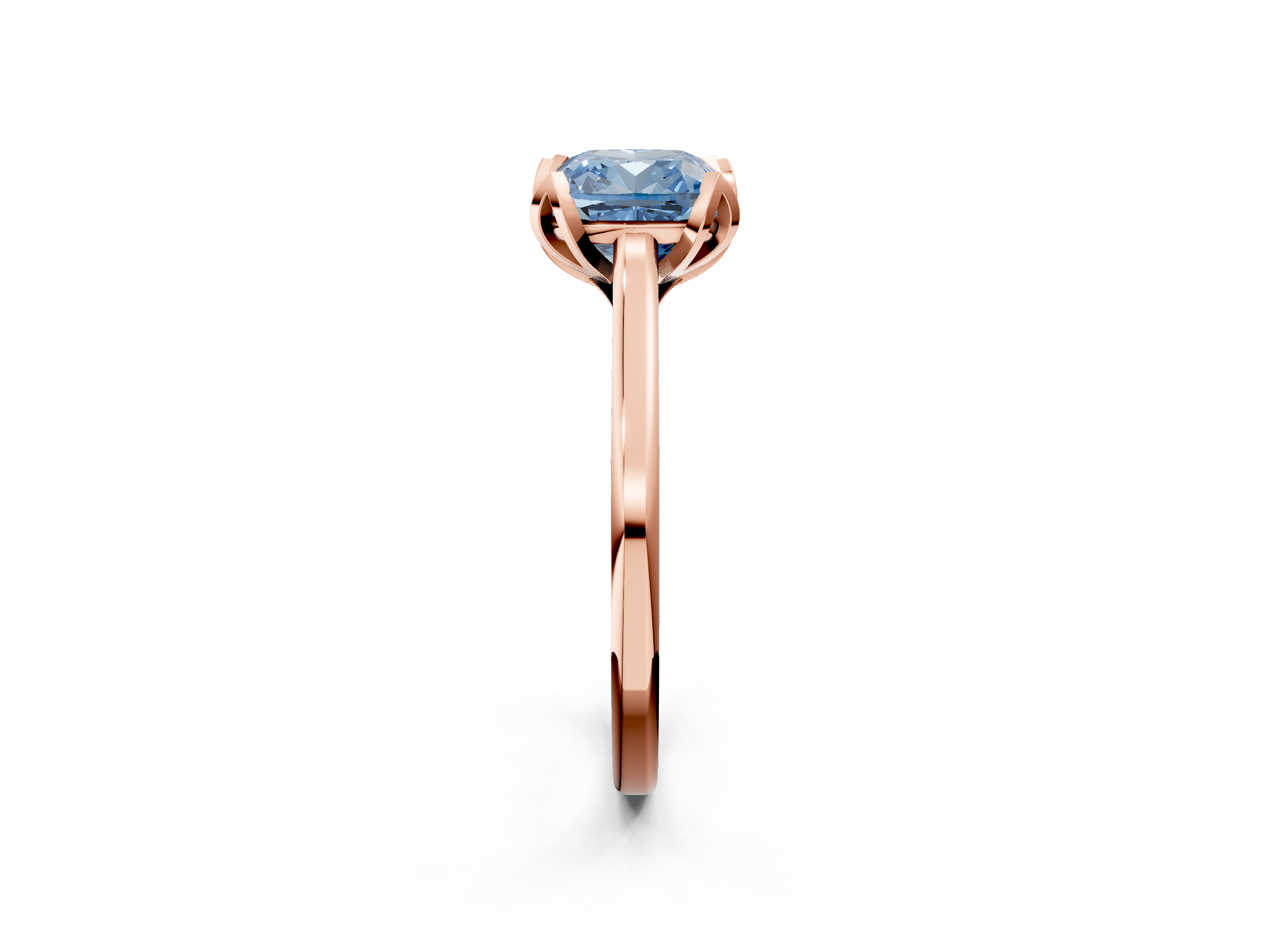 Rose gold Fancy Blue Cushion  Cut Solitaire Diamond Ring with Flower-Prong Setting and Classic Band_23