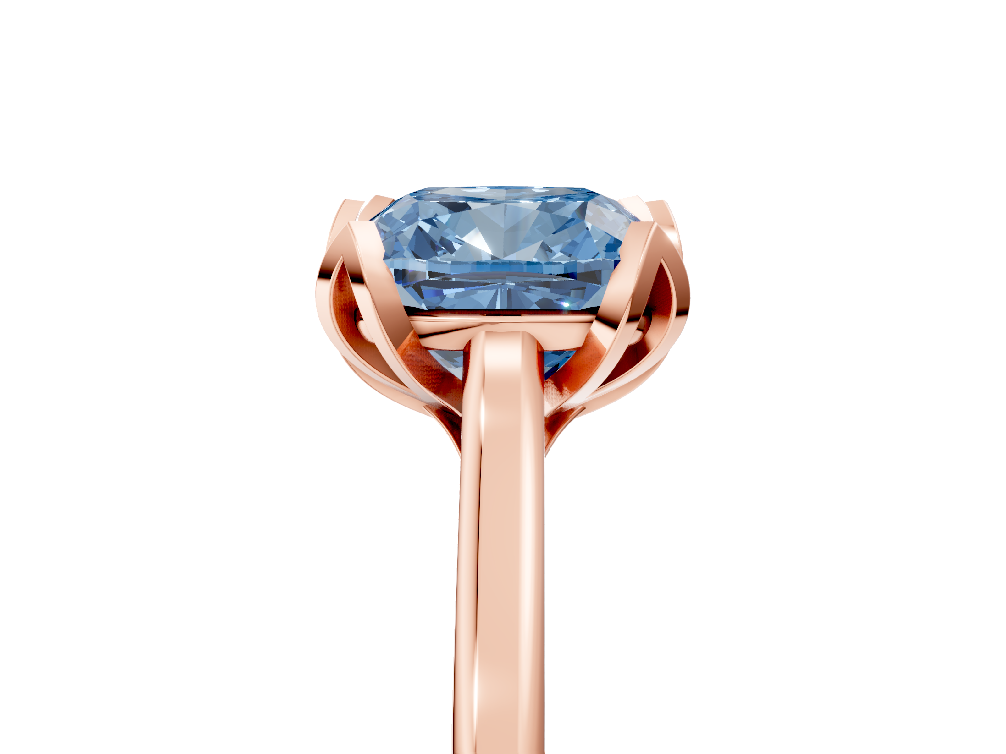 Rose gold Fancy Blue Cushion  Cut Solitaire Diamond Ring with Flower-Prong Setting and Classic Band_26