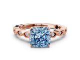 Rose gold Fancy Blue Cushion Cut Solitaire Diamond Ring with Infinity Twist Band and Four-Prong Setting_12