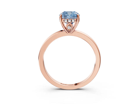 Rose gold Fancy Blue Cushion Cut Solitaire Diamond Ring with Prong Setting and Plain Band_3