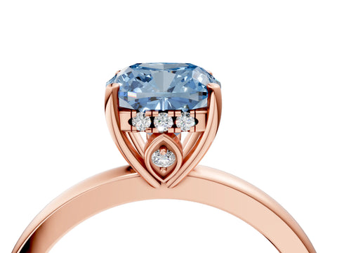 Rose gold Fancy Blue Cushion Cut Solitaire Diamond Ring with Prong Setting and Plain Band_4