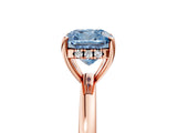 Rose gold Fancy Blue Cushion Cut Solitaire Diamond Ring with Prong Setting and Plain Band_5
