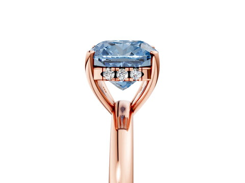 Rose gold Fancy Blue Cushion Cut Solitaire Diamond Ring with Prong Setting and Plain Band_5
