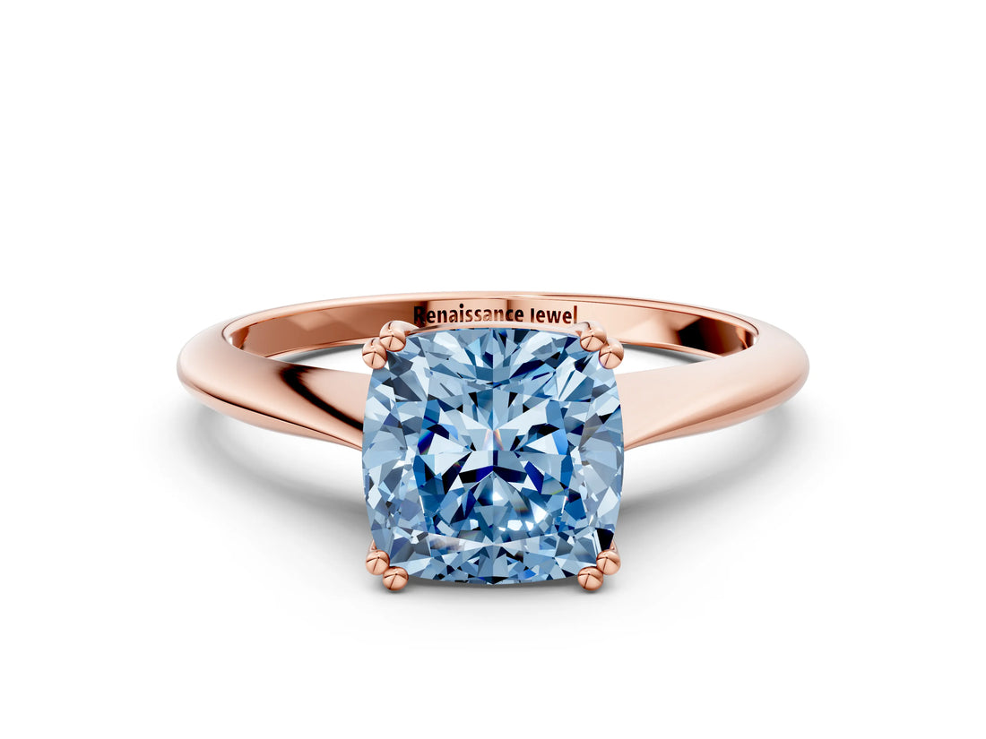 Rose gold Fancy Blue Cushion Cut Solitaire Diamond Ring with Six-Prong Setting and Classic Band_12