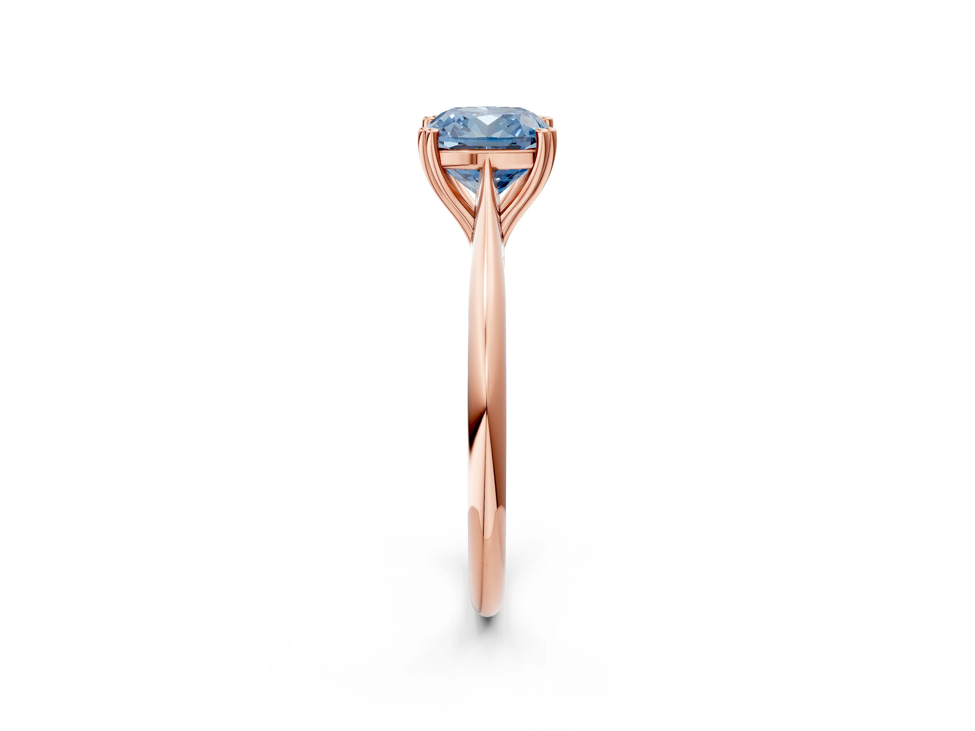 Rose gold Fancy Blue Cushion Cut Solitaire Diamond Ring with Six-Prong Setting and Classic Band_2