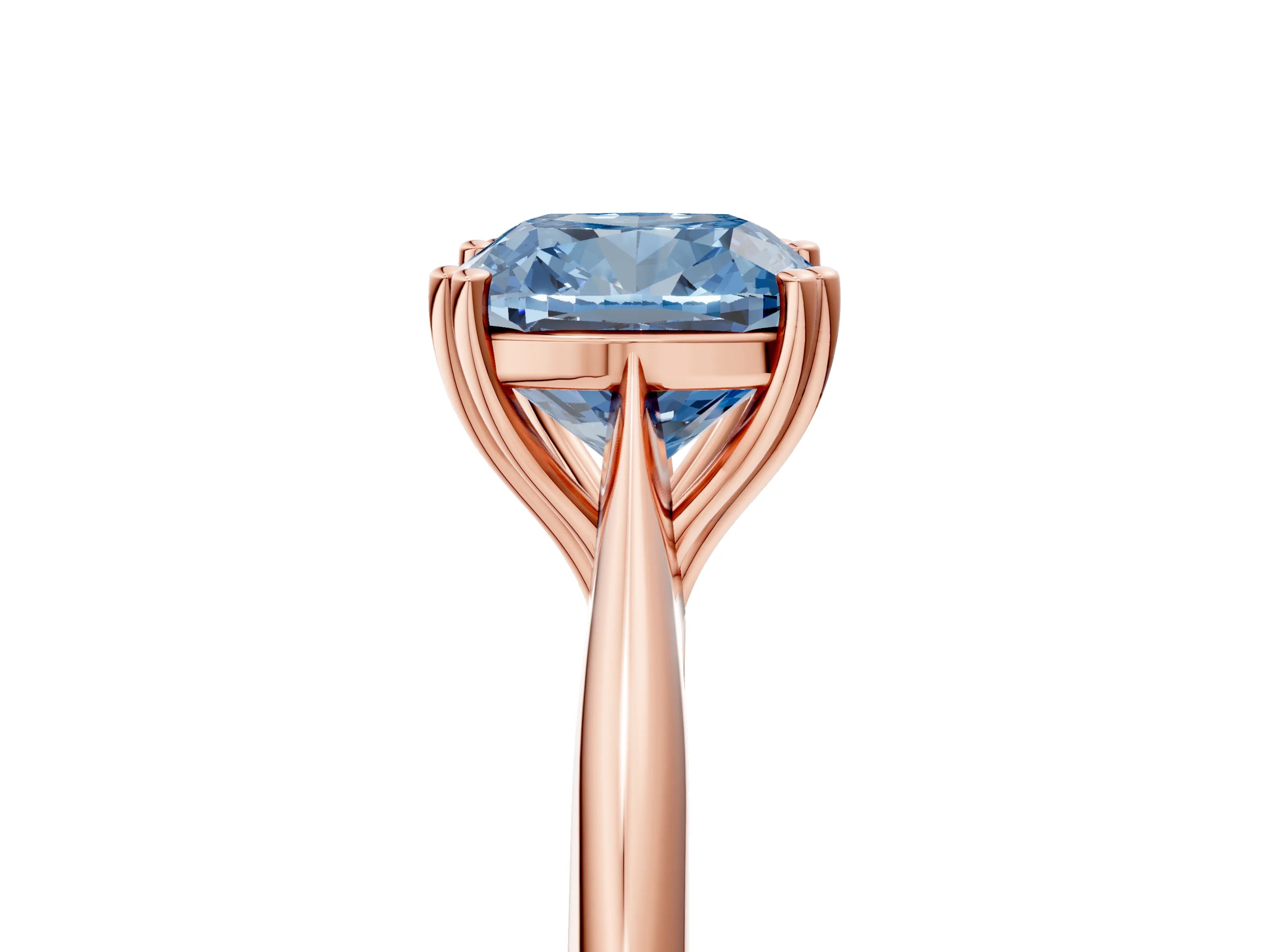 Rose gold Fancy Blue Cushion Cut Solitaire Diamond Ring with Six-Prong Setting and Classic Band_5