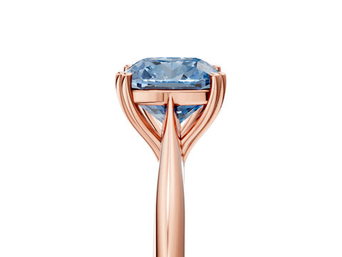 Rose gold Fancy Blue Cushion Cut Solitaire Diamond Ring with Six-Prong Setting and Classic Band_5
