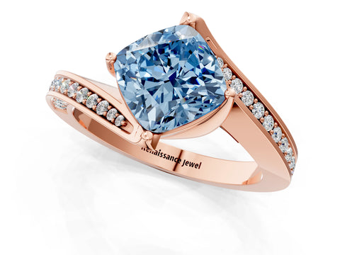 Rose gold Fancy Blue Cushion Cut Solitaire Diamond Twist Band with Pavé Setting and Four-Prong Setting_1