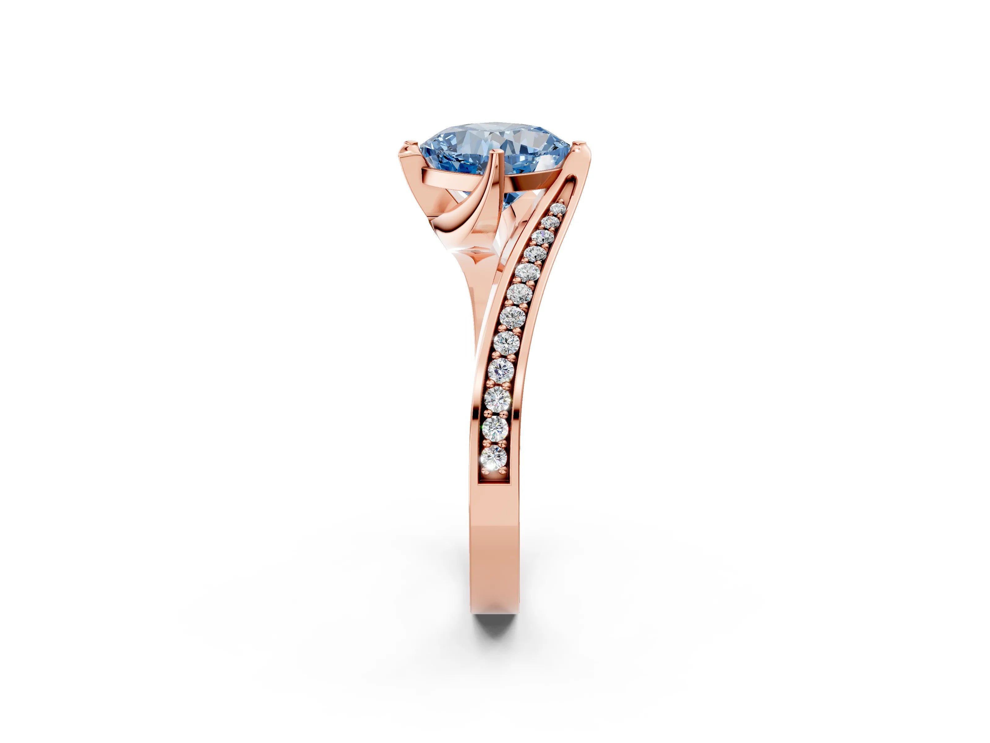 Rose gold Fancy Blue Cushion Cut Solitaire Diamond Twist Band with Pavé Setting and Four-Prong Setting_2
