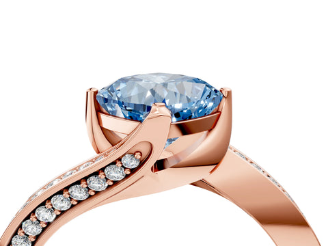 Rose gold Fancy Blue Cushion Cut Solitaire Diamond Twist Band with Pavé Setting and Four-Prong Setting_4