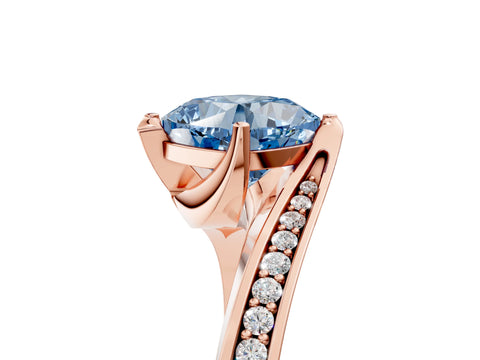 Rose gold Fancy Blue Cushion Cut Solitaire Diamond Twist Band with Pavé Setting and Four-Prong Setting_5