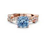 Rose gold Fancy Blue Cushion  Cut Solitaire Diamond Twisted Band with Pave Setting_45