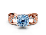 Rose gold Fancy Blue Cushion  Cut Solitaire Diamond with Side Stones on Criss-Cross Band and Four-Prong Setting_3