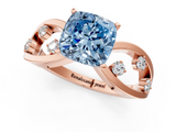 Rose gold Fancy Blue Cushion  Cut Solitaire Diamond with Side Stones on Criss-Cross Band and Four-Prong Setting_4