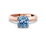 Rose gold Fancy Blue Cushion  Cut Solitaire Engagement Ring with Flat Band and Four-Prong Setting 1