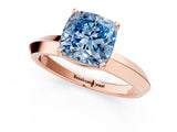 Rose gold Fancy Blue Cushion  Cut Solitaire Engagement Ring with Flat Band and Four-Prong Setting 2