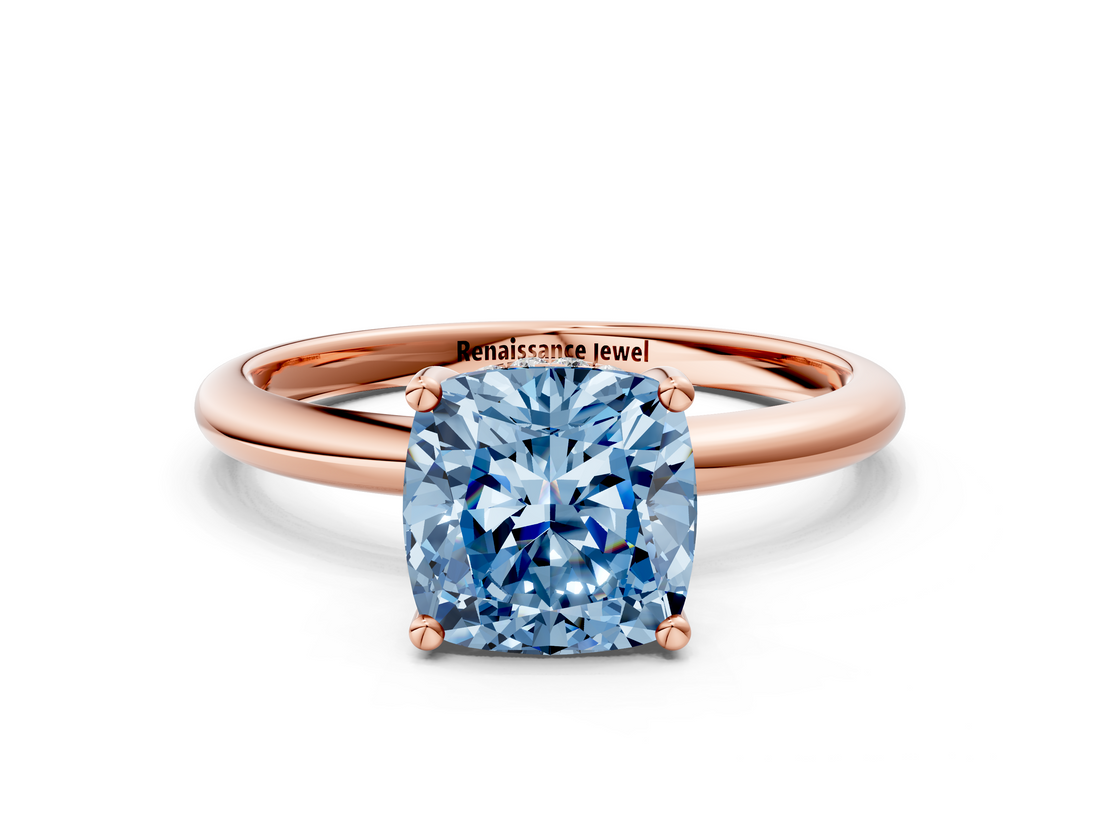 Rose gold Fancy Blue Cushion  Cut Solitaire Engagement Ring with Four-Prong Setting and Classic Band_20