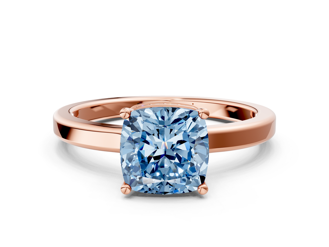 Rose gold Fancy Blue Cushion  Cut Solitaire Engagement Ring with Four-Prong Setting on a Classic Band_20