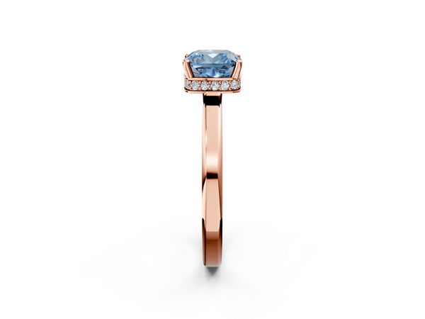 Rose gold Fancy Blue Cushion  Cut Solitaire Engagement Ring with Four-Prong Setting on a Classic Band