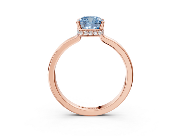 Rose gold Fancy Blue Cushion  Cut Solitaire Engagement Ring with Four-Prong Setting on a Classic Band