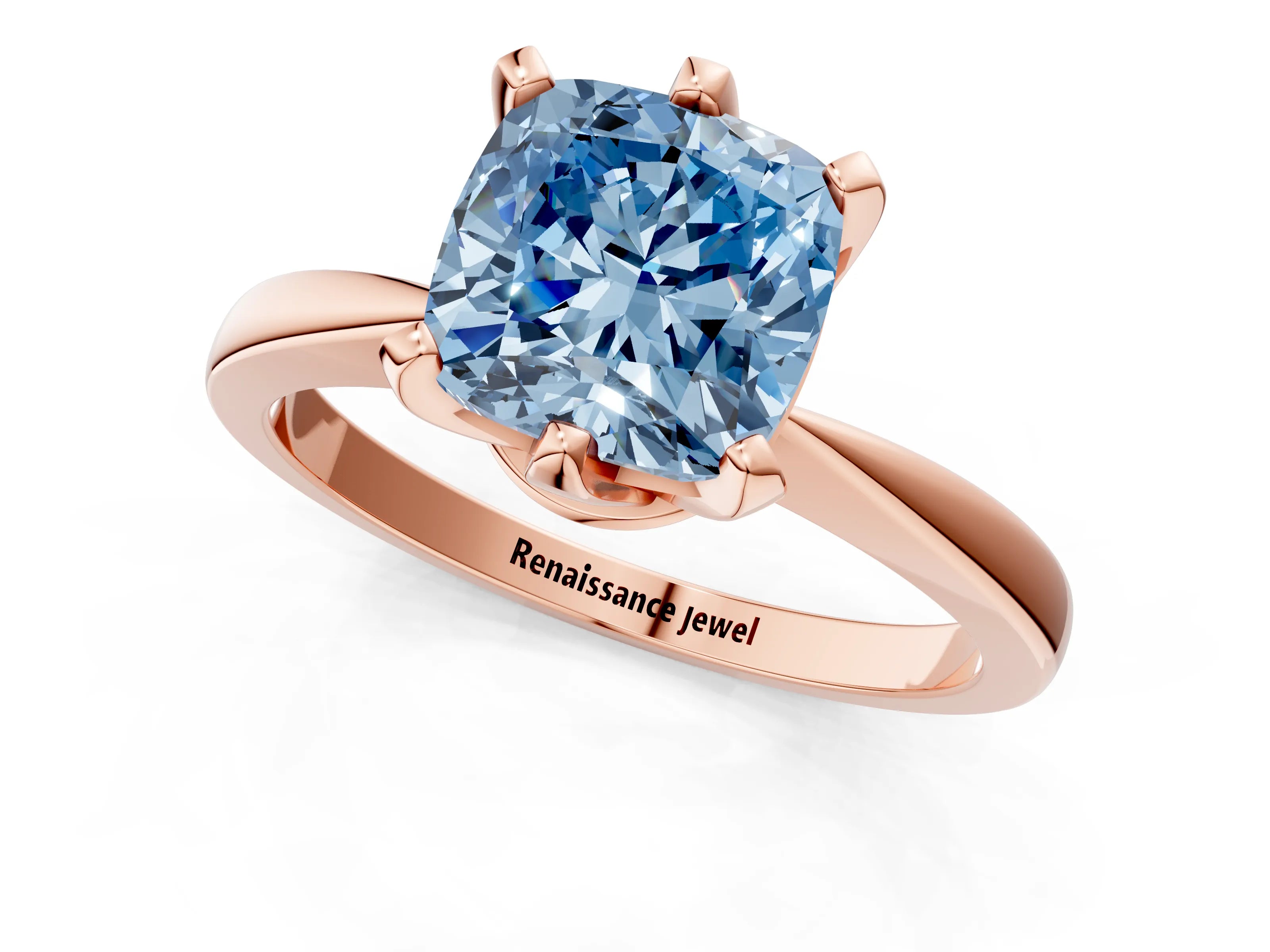 Rose gold Fancy Blue Cushion Cut Solitaire Engagement Ring with Six-Prong Setting and Tapered Band_1
