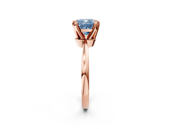 Rose gold Fancy Blue Cushion Cut Solitaire Engagement Ring with Six-Prong Setting and Tapered Band