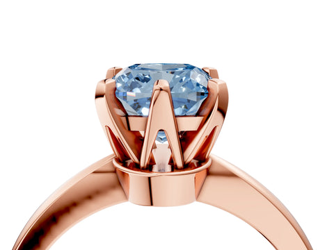 Rose gold Fancy Blue Cushion Cut Solitaire Engagement Ring with Six-Prong Setting and Tapered Band_4