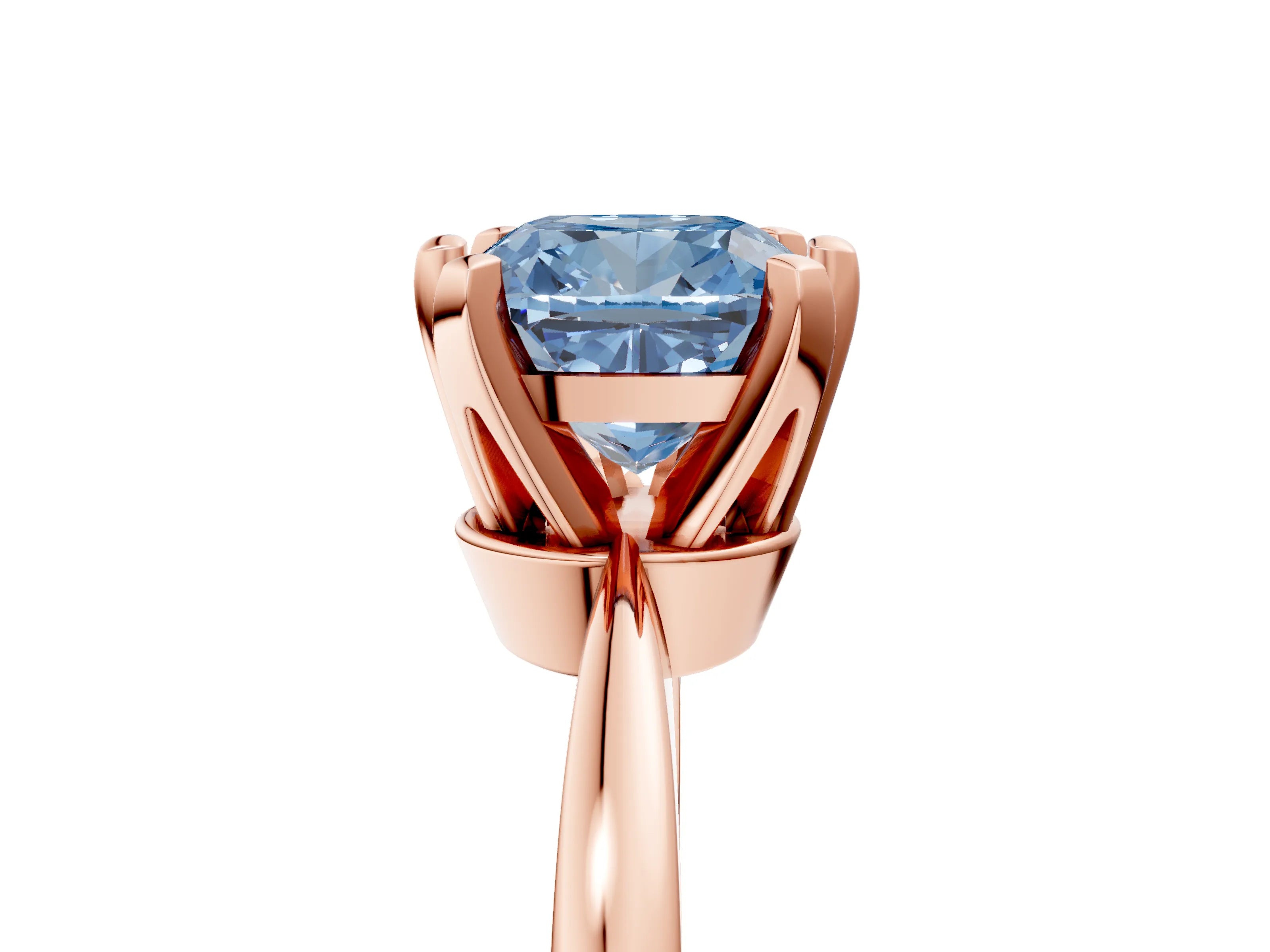 Rose gold Fancy Blue Cushion Cut Solitaire Engagement Ring with Six-Prong Setting and Tapered Band_5