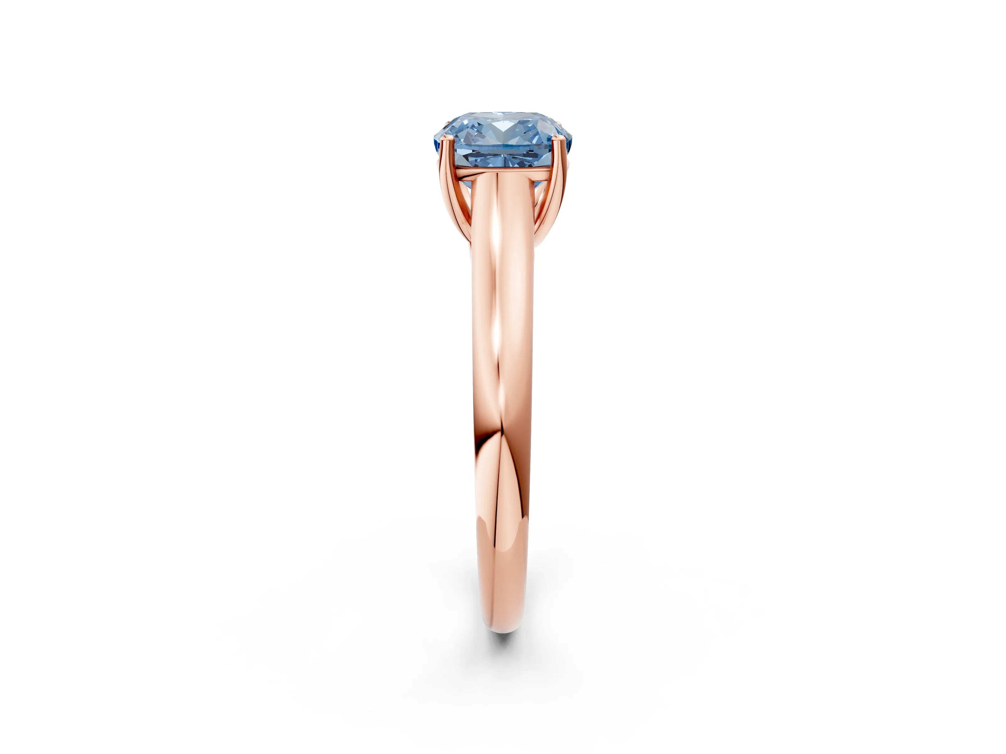 Rose gold Fancy Blue Cushion Cut Solitaire Engagement Ring with Tapered Band and Four-Prong Setting_5