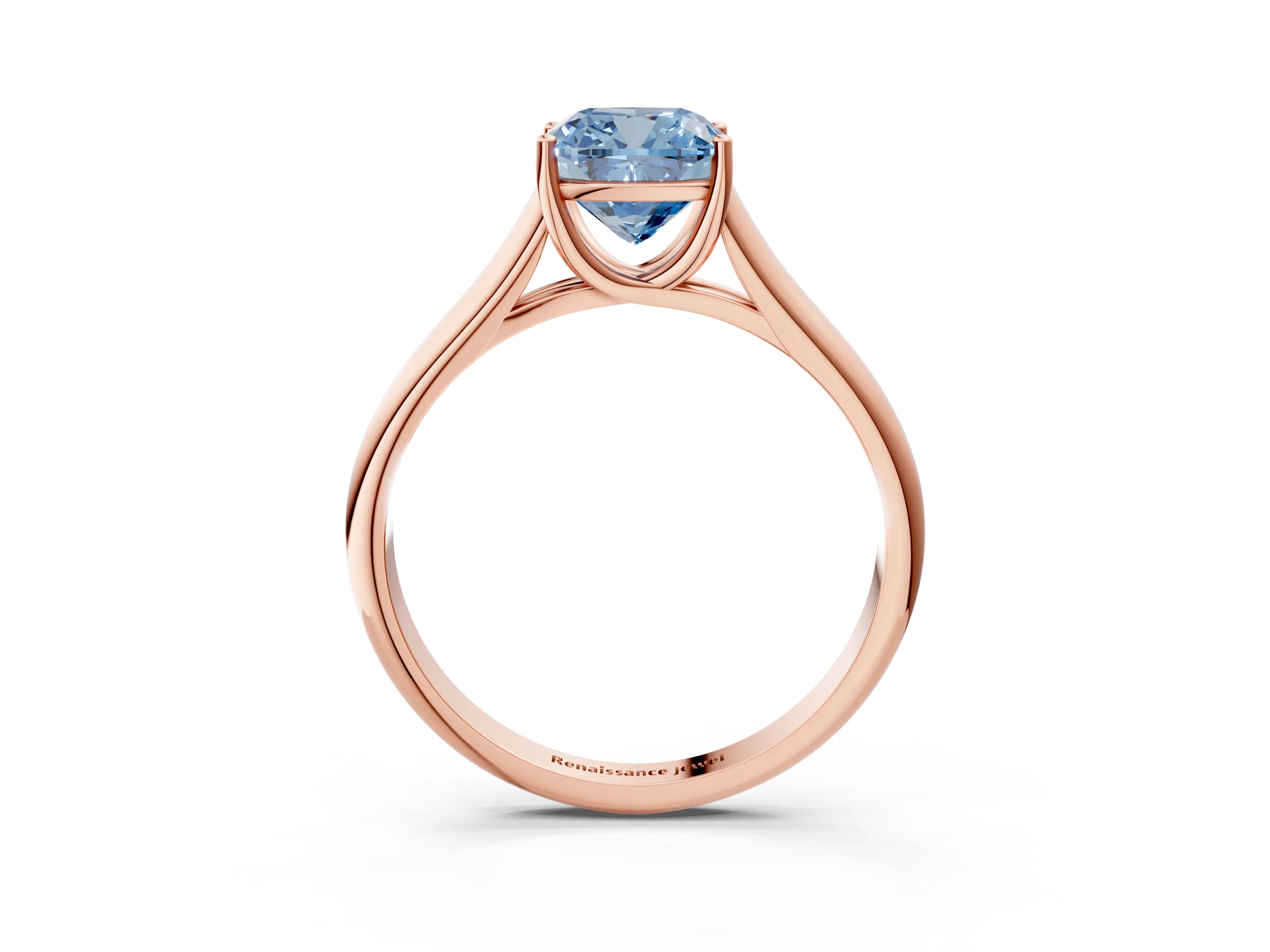 Rose gold Fancy Blue Cushion Cut Solitaire Engagement Ring with Tapered Band and Four-Prong Setting_6