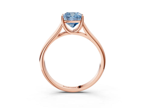 Rose gold Fancy Blue Cushion Cut Solitaire Engagement Ring with Tapered Band and Four-Prong Setting_6