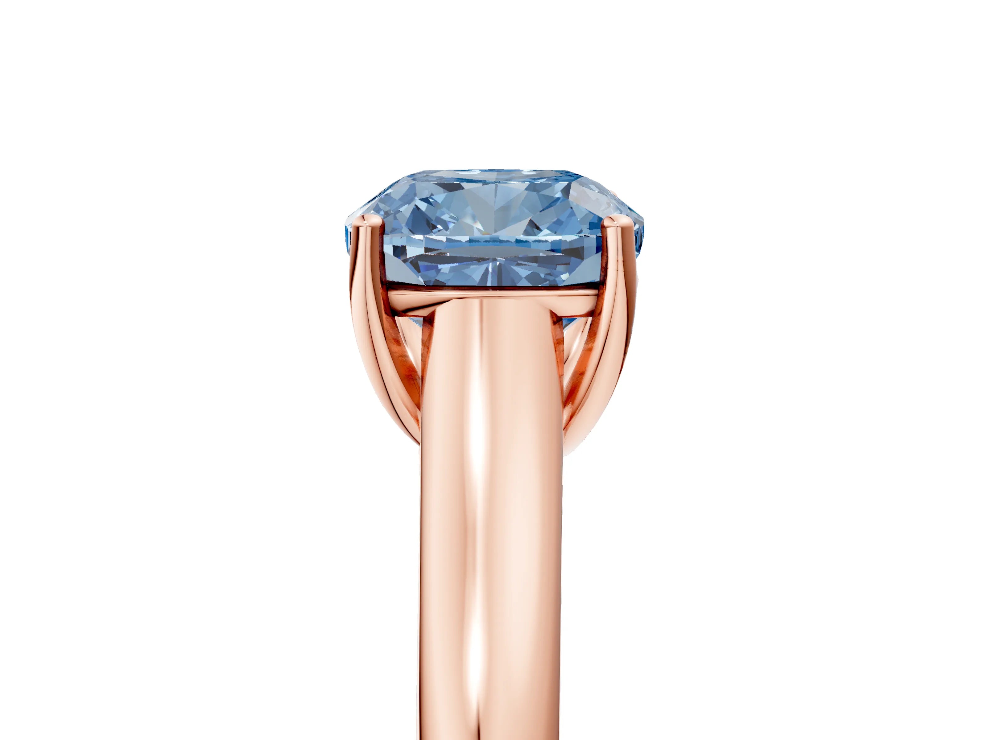 Rose gold Fancy Blue Cushion Cut Solitaire Engagement Ring with Tapered Band and Four-Prong Setting_8