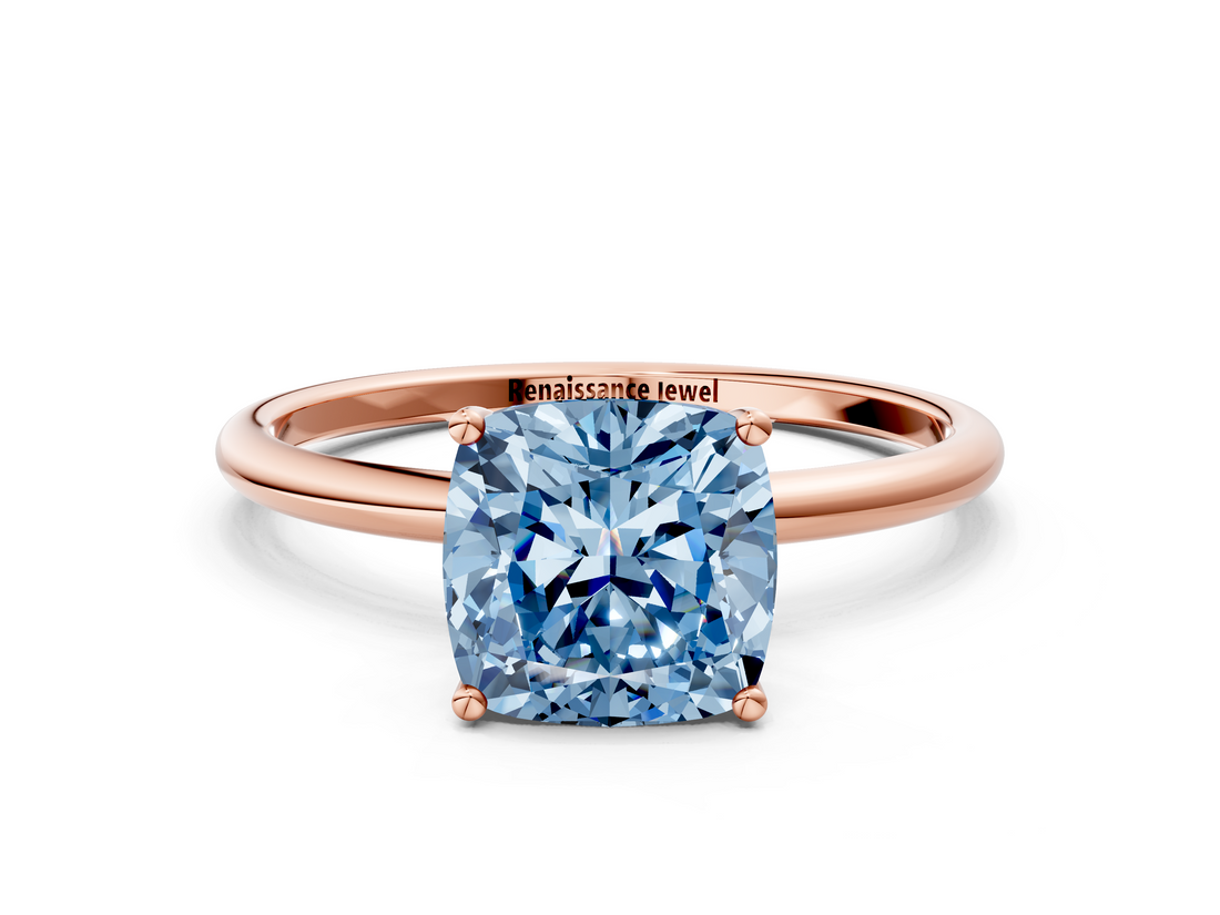 Rose gold Fancy Blue Cushion  Cut Solitaire Engagement Ring with Thin Band and Four-Prong Setting_3