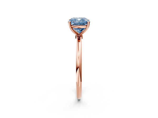 Rose gold Fancy Blue Cushion  Cut Solitaire Engagement Ring with Thin Band and Four-Prong Setting