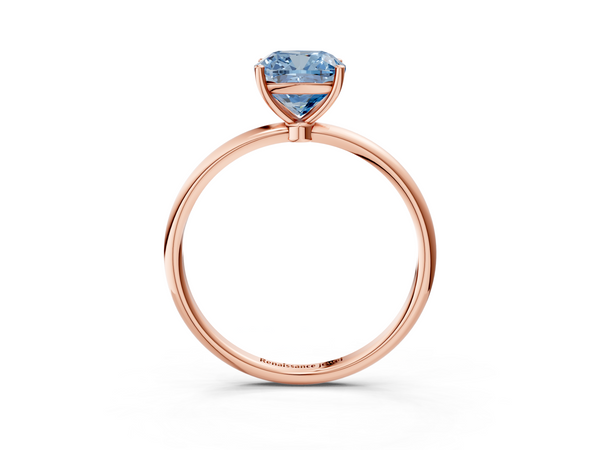 Rose gold Fancy Blue Cushion  Cut Solitaire Engagement Ring with Thin Band and Four-Prong Setting