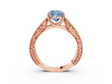 Rose gold Fancy Blue Cushion  Cut Solitaire Engraved Band with Four-Prong Setting_65