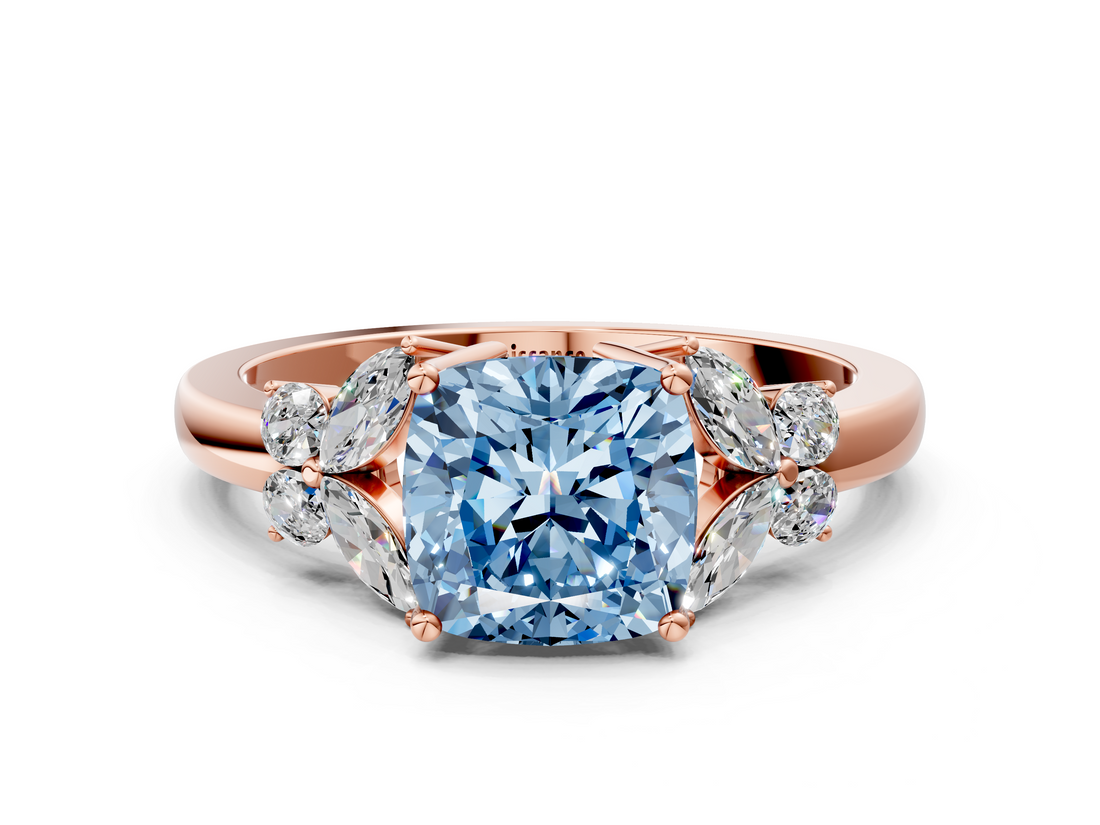Rose gold Fancy Blue Cushion  Cut Solitaire Floral Diamond Ring with Four-Prong Setting_37