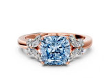 Rose gold Fancy Blue Cushion  Cut Solitaire Floral Diamond Ring with Four-Prong Setting_37
